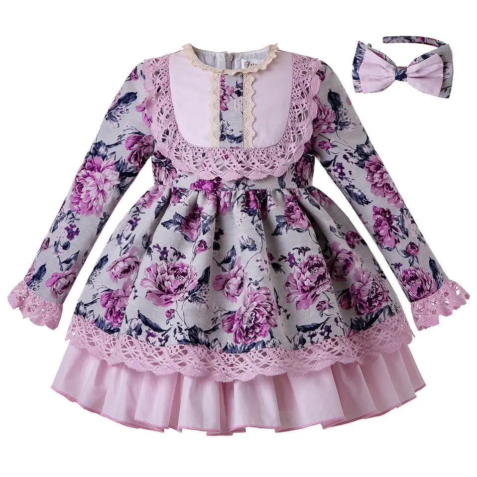 

Pettigirl Thanksgiving Flower Girls Dresses With Lace Boutique Princess Dress With Hair Accessories Children Clothing