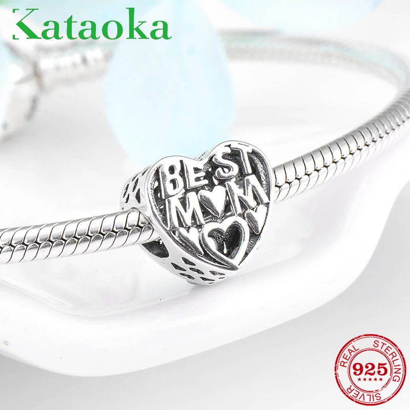 Mother's Day gift BEST MUM heart shape beads Authentic 925 Sterling