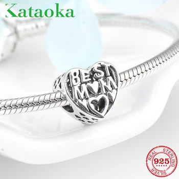 

Mother's Day gift BEST MUM heart shape beads Authentic 925 Sterling Silver Bead Fit Original European Charms Bracelet Jewelry