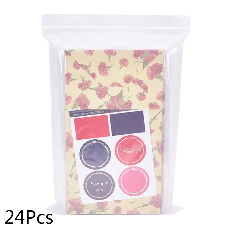 

24pcs Gift Box Floral Stand Up Paper Bag Sealing Sticker Wedding Cookies Gift Packaging