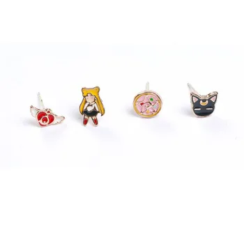 

4 Pcs/set Cute Japan Anime Sailor Moon Luna Cat Stud Earrings Prop Accessories Personalized Alloy Stud Earring Set Figure Toys