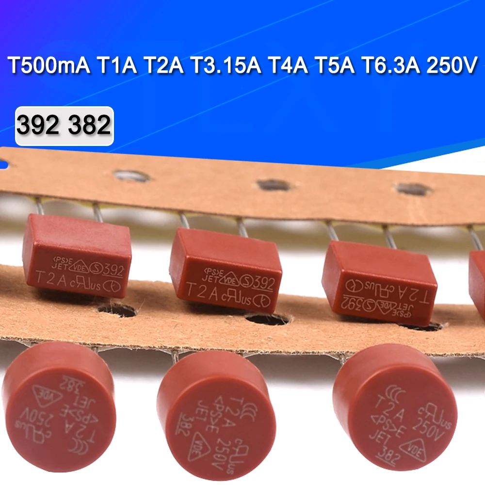 10 шт./лот квадратный круглый предохранитель T500mA T1A T2A T3.15A T4A T5A T6.3A 250V 392 382