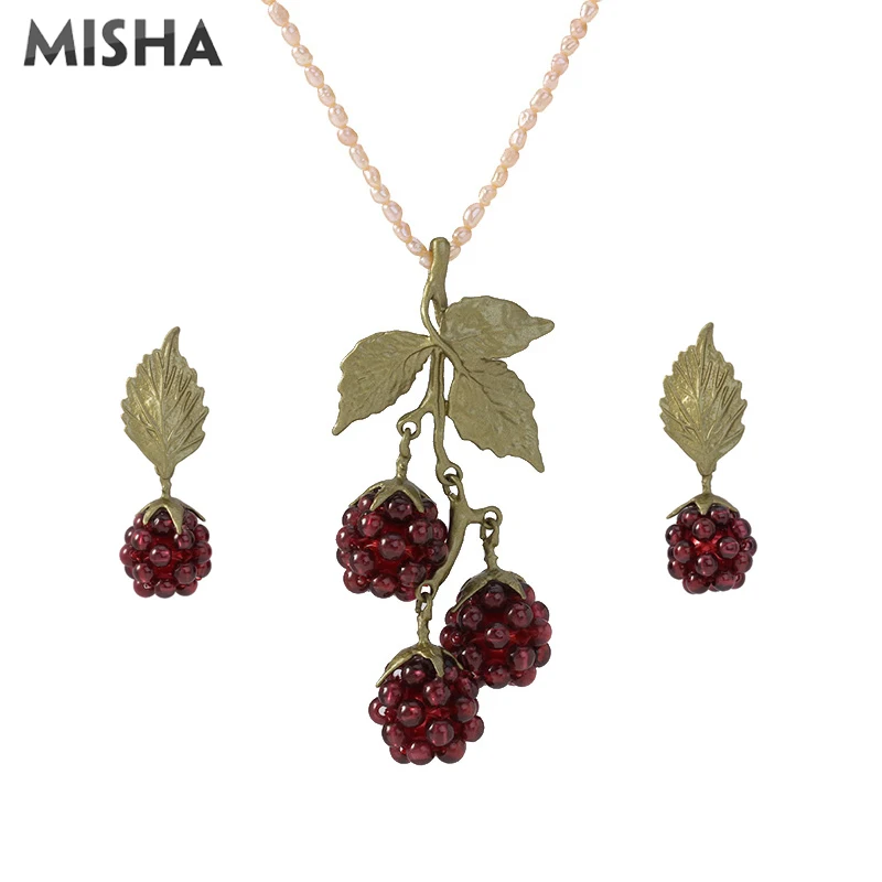MISHA, Модные Ювелирные наборы для женщин, ожерелье, серьги, малиновый дизайн, ручная работа, гранат, ювелирное украшение, подарок на свадьбу, вечеринку, 02703