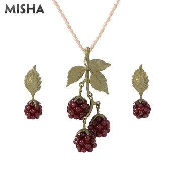

MISHA Fashion Jewelry Sets For Women Necklace Earrings Raspberry Design Handmade Garnet Jewerly Wedding Party Gift 02703