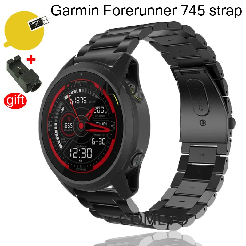 

3in1 Stainless steel wristband for Garmin Forerunner 745 smart watch strap Bands for Forerunner745XT screen protector film band