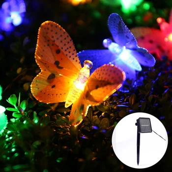 

12/20/30 Led Solar Butterfly Dragonfly Fiber Optic Fairy String Lights Waterproof Xmas Garden Stake Light Holiday Decor Lights