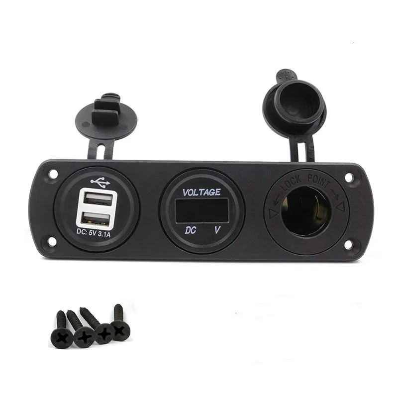 

DIY 12-24V Dual USB Charger 3.1A Cigarette Lighter Socket Voltmeter Blue LED Three Holes Panel for Car Boat Marine Motorcycle