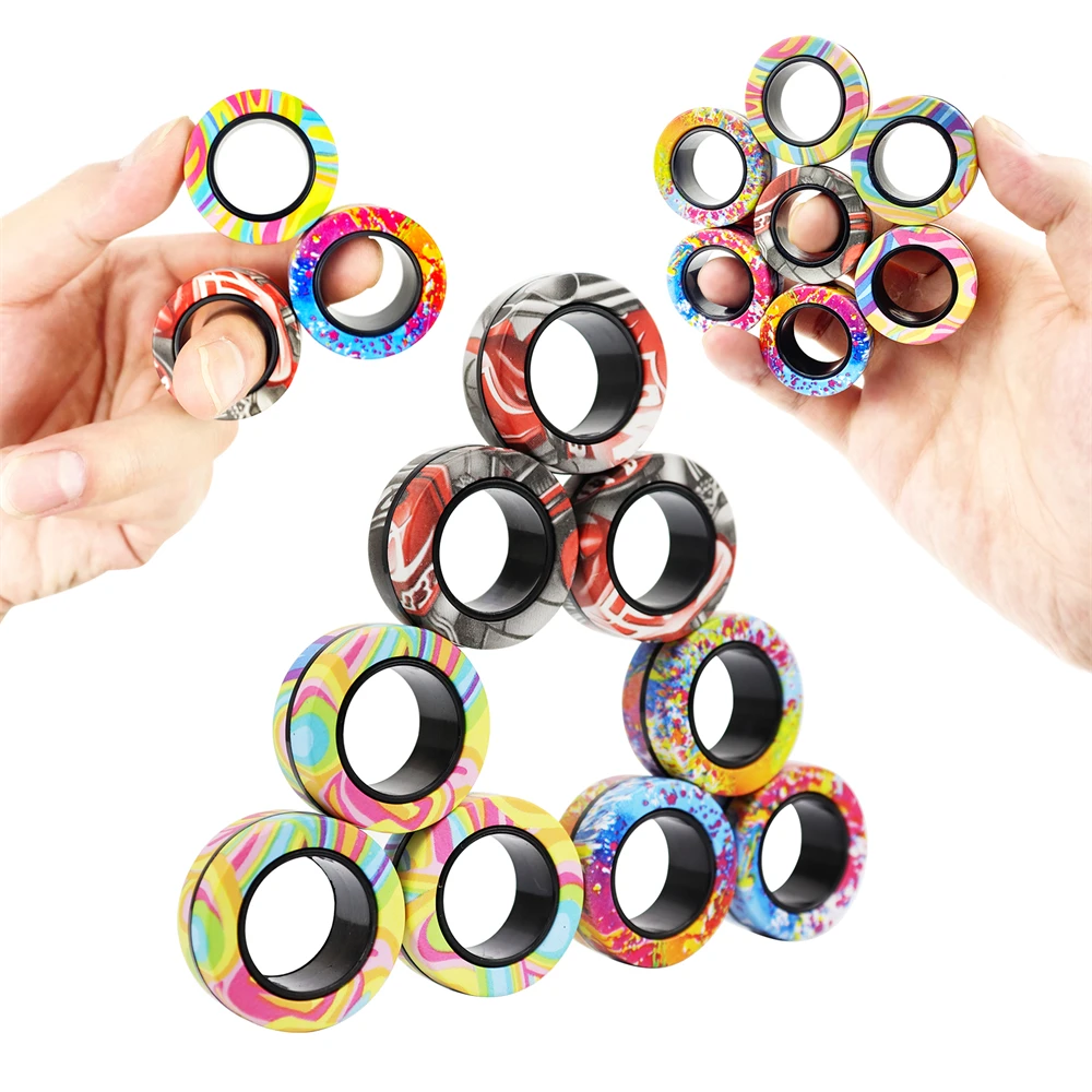 9pcs Ring Fidget Spinner Toys Set Camo Fingers Rings Adhd Stress Relief Magical
