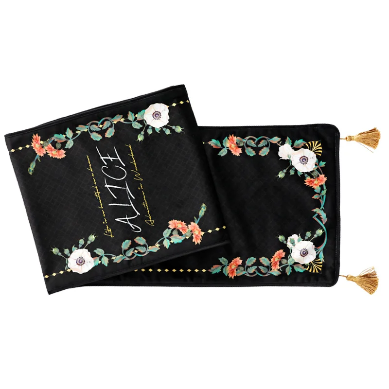 

Nordic Minimalist Velvet Table Runner Modern Flower Print Black Table Runner High-grade Short Plush Side Cabinet Cover Cloth
