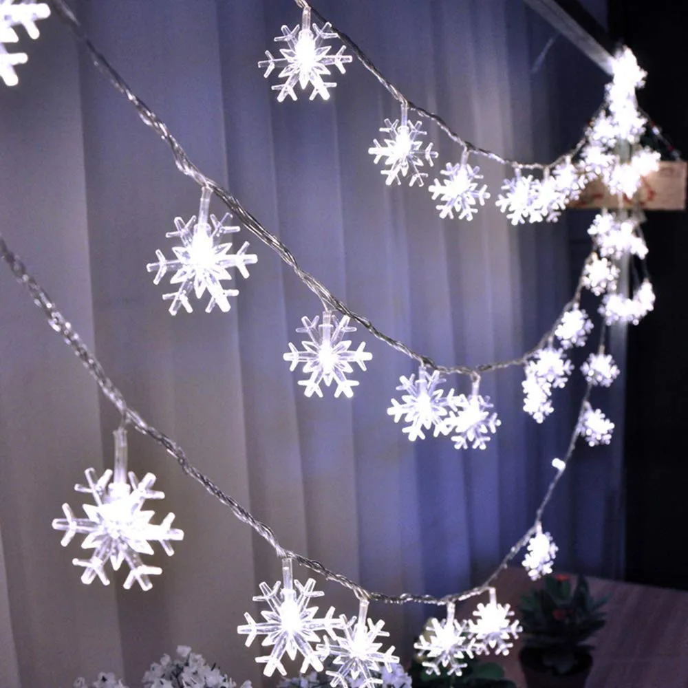 CARPRIE Merry Chrismas Lighting Curtain Copper Snowflake Lights String Party Decor Striking With 50 White LED Beads#45