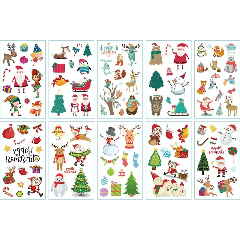 

Christmas Tattoos (Pack of 10 Sheets) Waterproof Temporary Tattoos Snowman XMAS