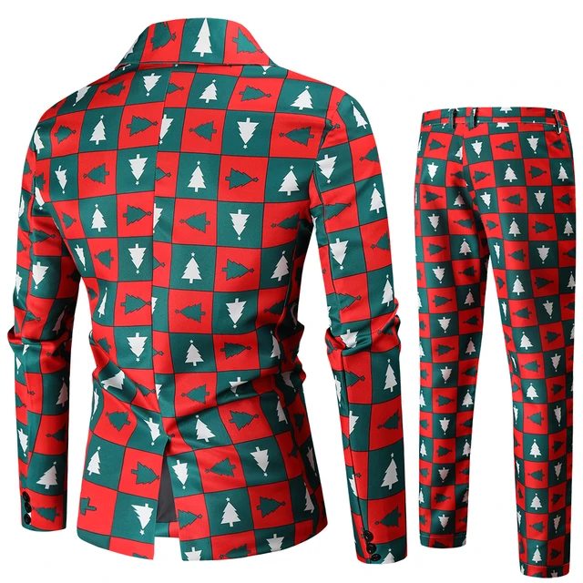 Men Flower Suit 3D Printing Christmas Cartoon Pattern Slim Suit Jacket Red  Blazer Red M at  Men's Clothing store