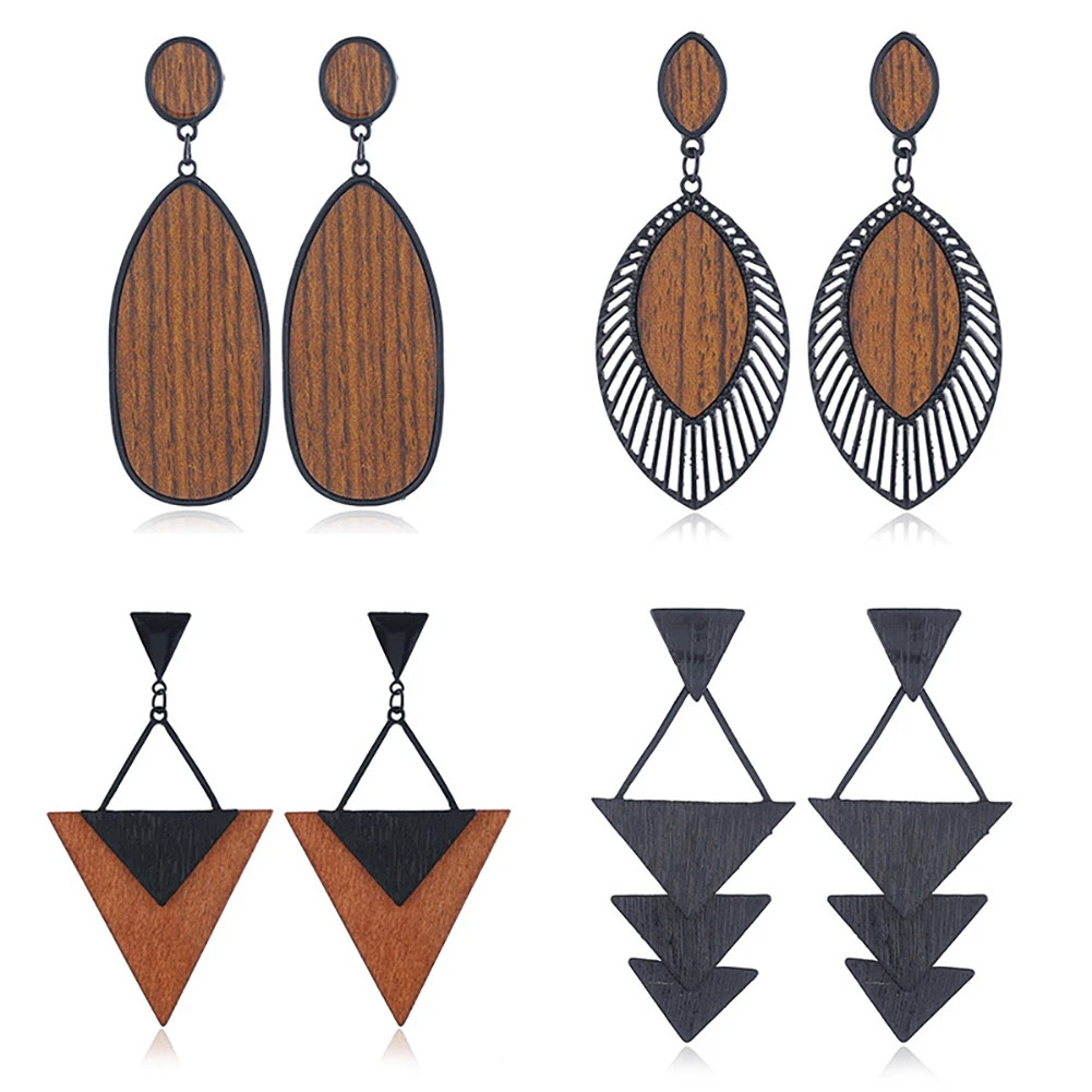 Cring Coco Women's Jewelry Accessories Pattern Wood Earrings Boho Geometric Brown Wooden Drop Earring for Women 2022 Fashion Mom