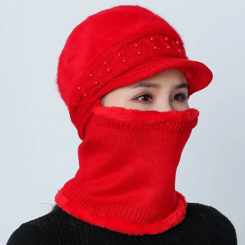 Зимние трикотажные изделия шарф женский Skullies вязаные шапочки зимние, шапки для женщин теплая маска Балаклава Толстая шерстяная Круглая Шапочка шляпа подарок матери