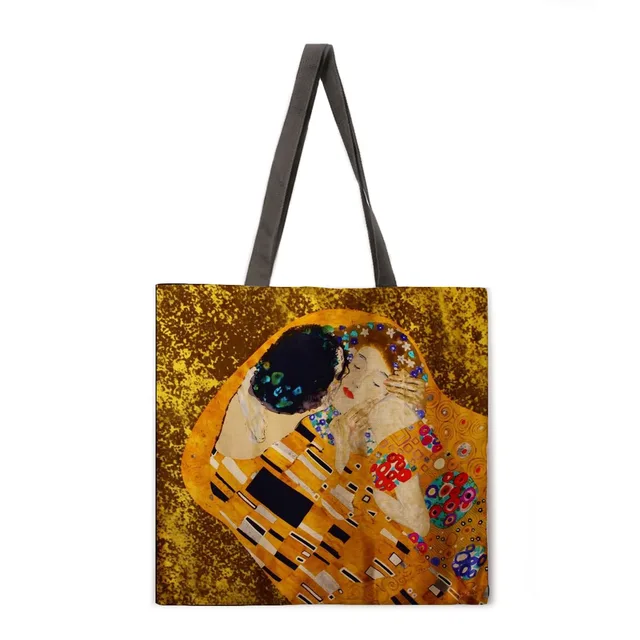 Golden oil painting leisure tote bag linen bag reusable shopping bag outdoor beach bag leisure tote bag 9