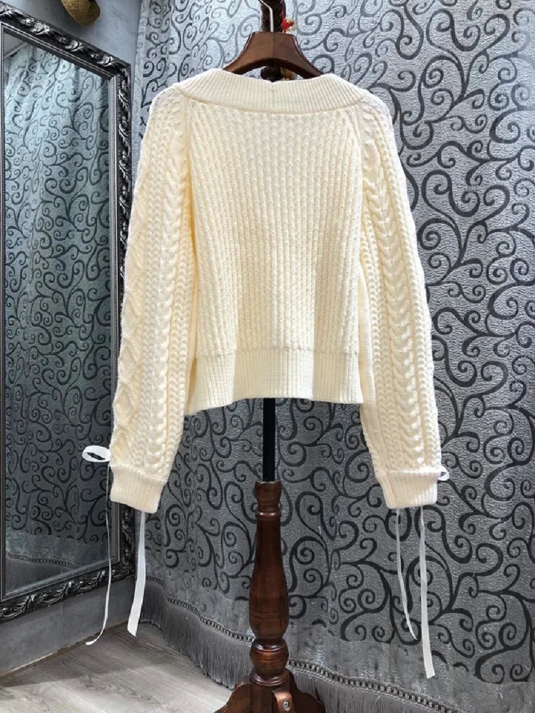 

2021 Spring Autumn Fashion Cardigan Jackets Women V-Neck Hand Made Beading Long Sleeve Casual Knitted Tops Coat Ladies Cardigan