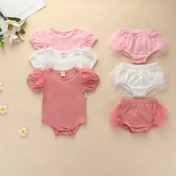 

Baby Girl Clothing Set Solid Color Newborn Girl Outfit Clothes Set Short Sleeve Romper+Shorts Set Summer Baby Girl Clothing D30