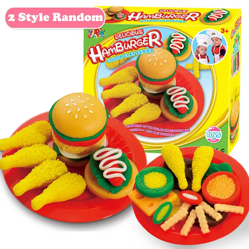 Hamburger Kawaii мягкая полимерная глина для моделирования Набор DIY Playdough 3D разноцветный Пластилин Глина игровой набор обучающая игрушка подарок для детей - Цвет: Hamburger
