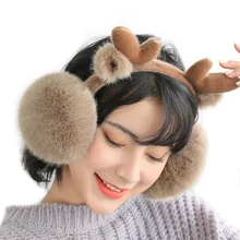 Милые плюшевые наушники для женщин и девочек; зимние теплые меховые наушники; теплые толстые пушистые теплые наушники; мягкие Рождественские наушники с рисунком оленя