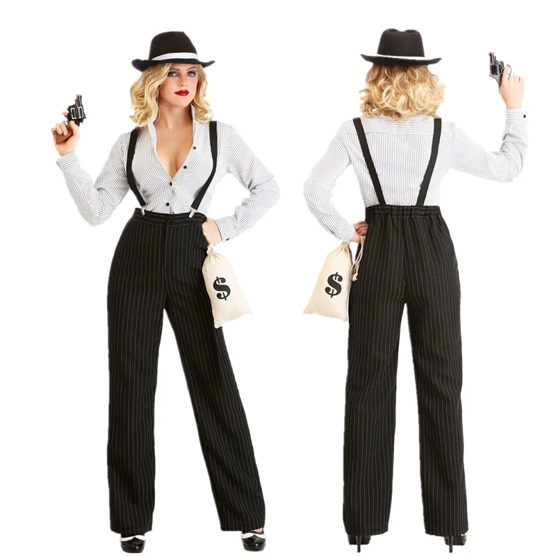 

New Style Black And White with Pattern Police-Europe And America Game Uniform Halloween COS Policewoman-Instructors Service Poli