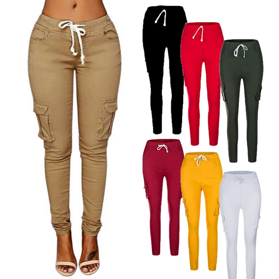 Women Skinny Pant Thin Pocket Joggers Female Slim High Waist Pencil