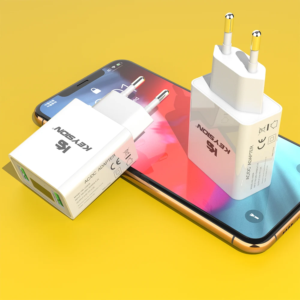 KEYSION светодиодный дисплей USB зарядное устройство для iPhone 11 iPad Plug быстрое настенное зарядное устройство для samsung Xiaomi huawei мобильный телефон адаптер зарядное устройство - Тип штекера: EU White