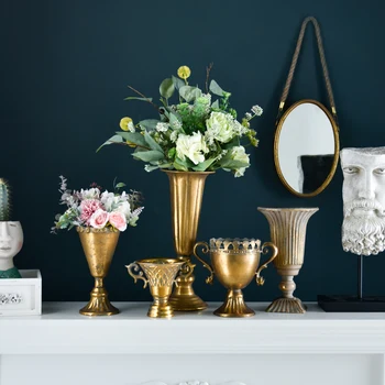 

Light Luxury Vintage Goblet Vase Flower Nordic Living Room Dining Table Flower Arrangement Dried Flower Decoration Metal Vase
