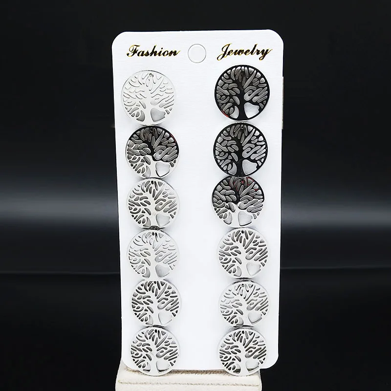 6 pairs tree B 6 шт. серебряные серьги из нержавеющей стали ювелирные изделия Древо жизни серьги-гвоздики для женщин ювелирные украшения aretes E612396 - Окраска металла: 6 pairs tree B