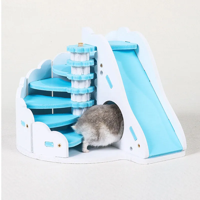 

Cute Hamster Staircase Sleeping House Hedgehog Squirrel Wooden Castle Toy Small Animal Viewing Deck Cabin Pet Bedroom Supplies
