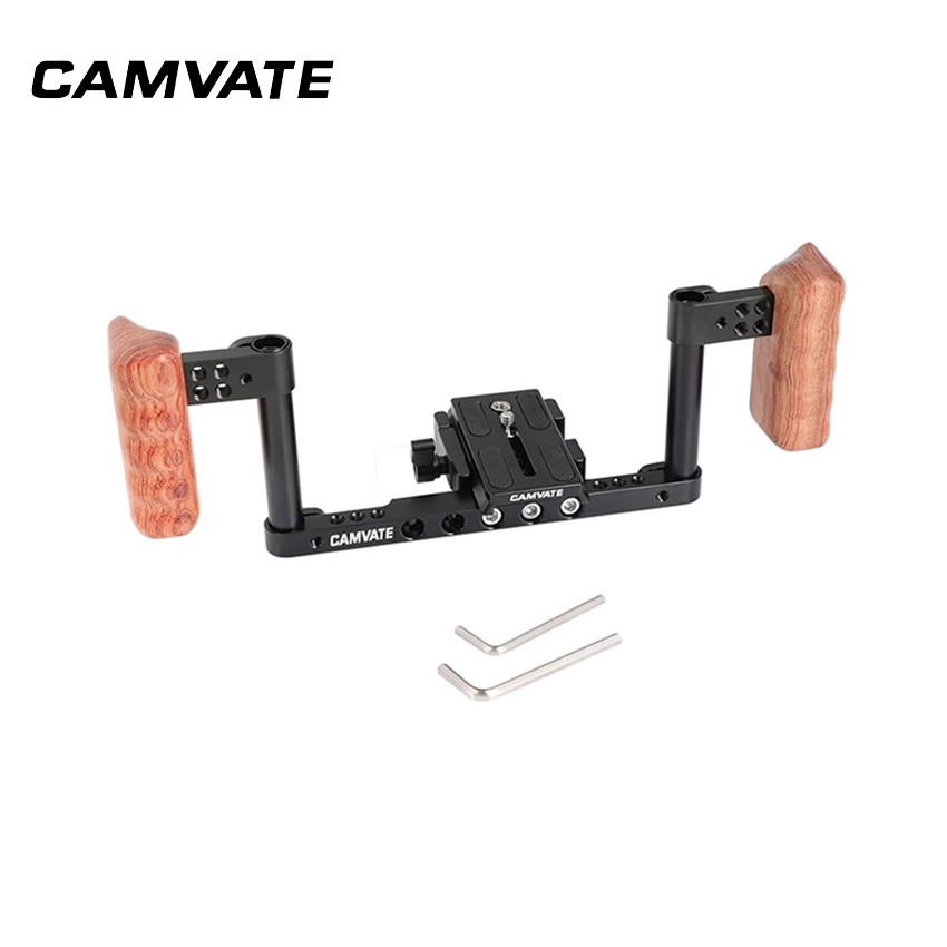 

CAMVATE Handy Camera Holder Rig With Manfrotto Quick Release Plate & Dual Wooden Handgrips C2414