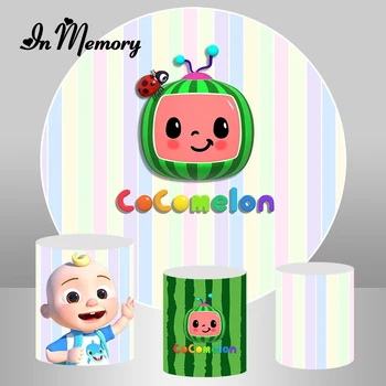 

Round Circle Photography Backgrounds Striped Cocomelon Baby Shower Kids 1st Birthday Party Backdrop Photo Studio Banner Custom