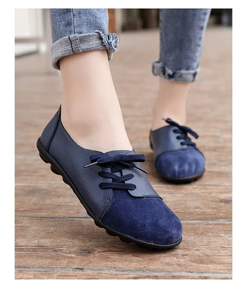 2019 New Leather Women Plus Size Sewing Flats Moccasins Loafers Ballet Flats Women Comfortable Soft Casual Shoes Ladies VT634 (19)