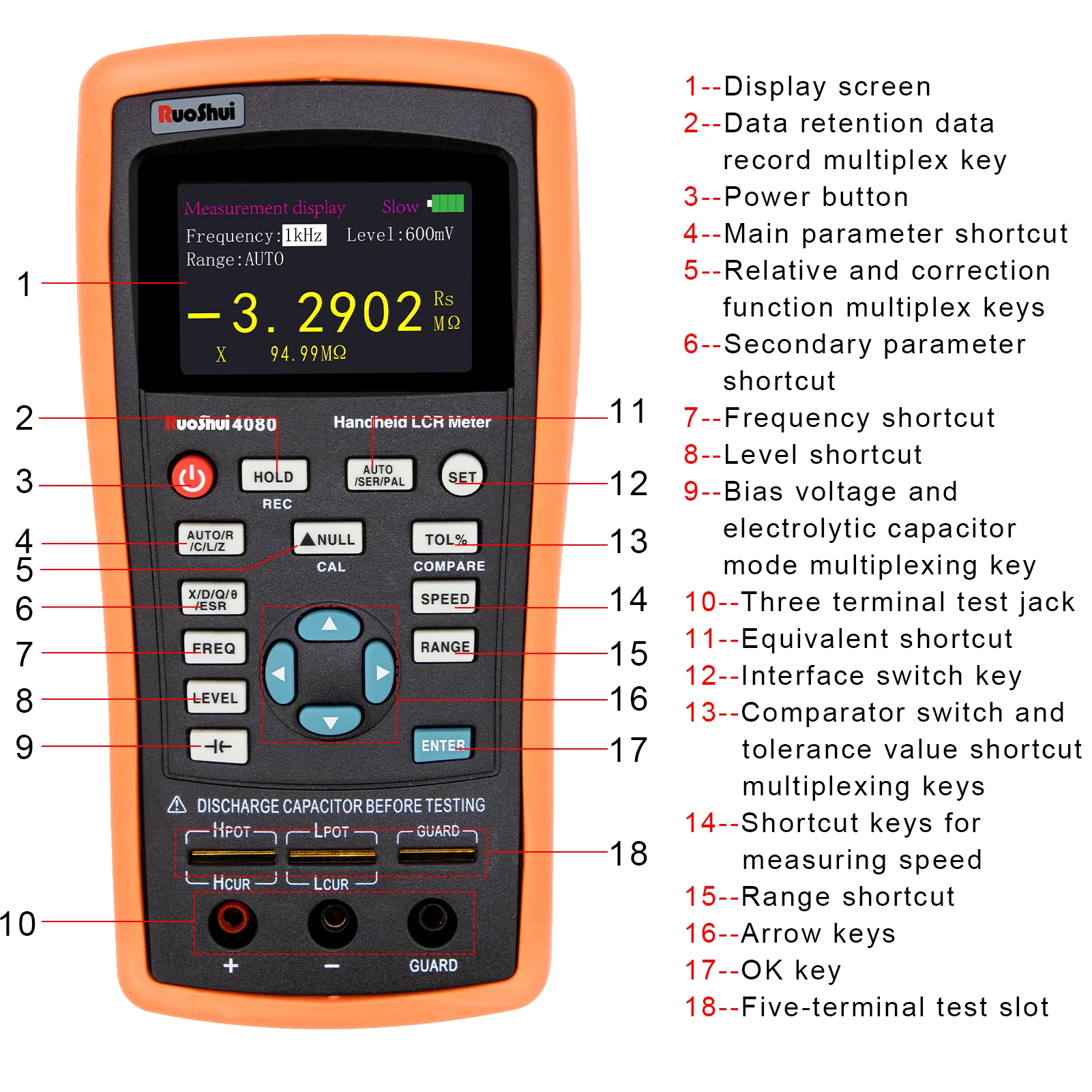 US $119.92 RuoShui 4080 4082 Handheld LCR Bridge Meter High Precision Multifunction Capacitance Inductance Resistance Meter With USB Tester