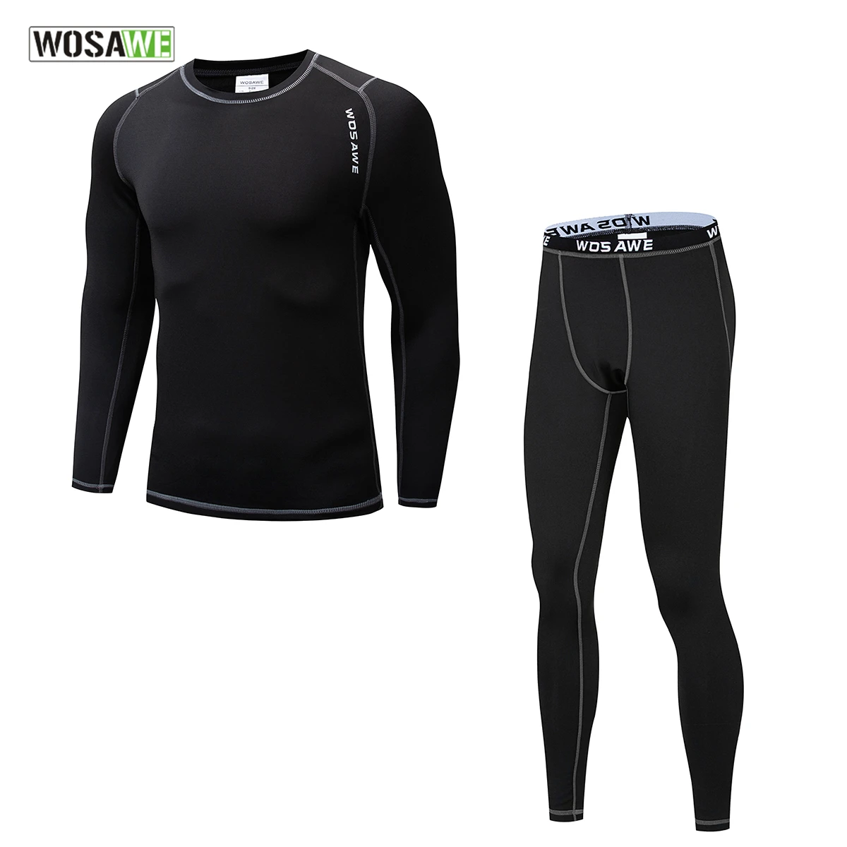 WOSAWE Thermal Fleece Underwear Men Winter Sports Cycling Base Layers Fitness Gym Jogging Riding Winter Warm Long Johns