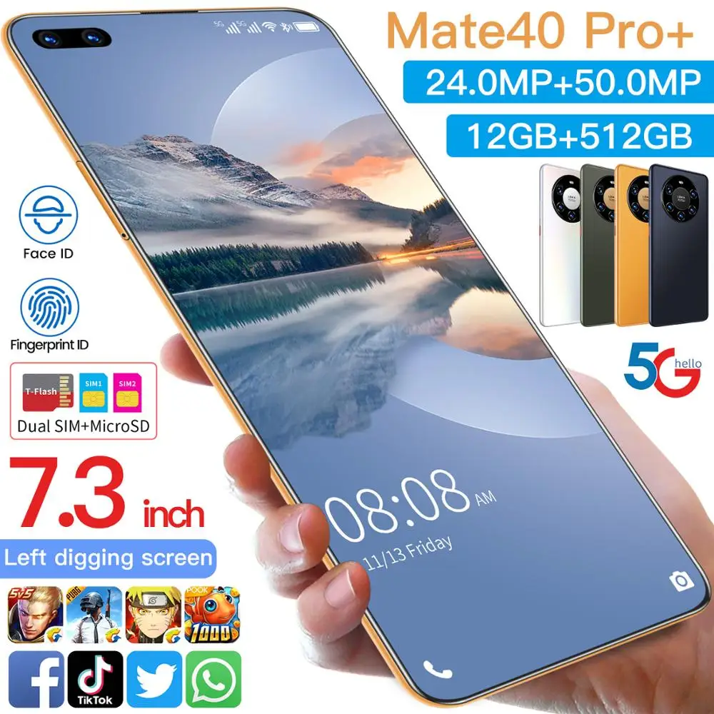Global Version HUAWE Mate40 Pro+ Smartphone 7.3 Inch Full Screen Deca Core 6000mAh 12GB 512GB 4G LTE 5G Network Mobile Phone