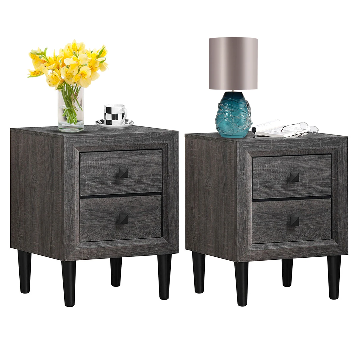 

Costway 2PCS Nightstand W/2 Drawer Multipurpose Retro Grey Bedside Table Fully Assembled