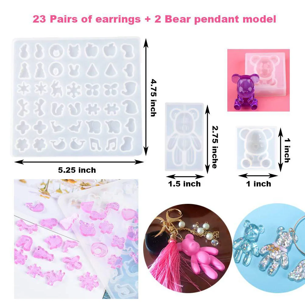 229pcs Casting Silicone Jewelry Mold Set Decorating Tool Reusable DIY Pendant Making Handmade Non Toxic Assorted Craft Non Stick