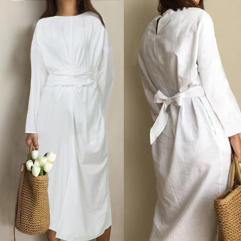 

Celmia 2019 Autumn Women Vintage Long Shirt Dress Twisted Knot Long Sleeve Midi Dresses Casual Pleated Party Vestidos Plus Size