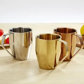 

340ML European Style 304 Stainless Steel Double Layer Coffee Cup Household Golden Drinking Mug With Handle
