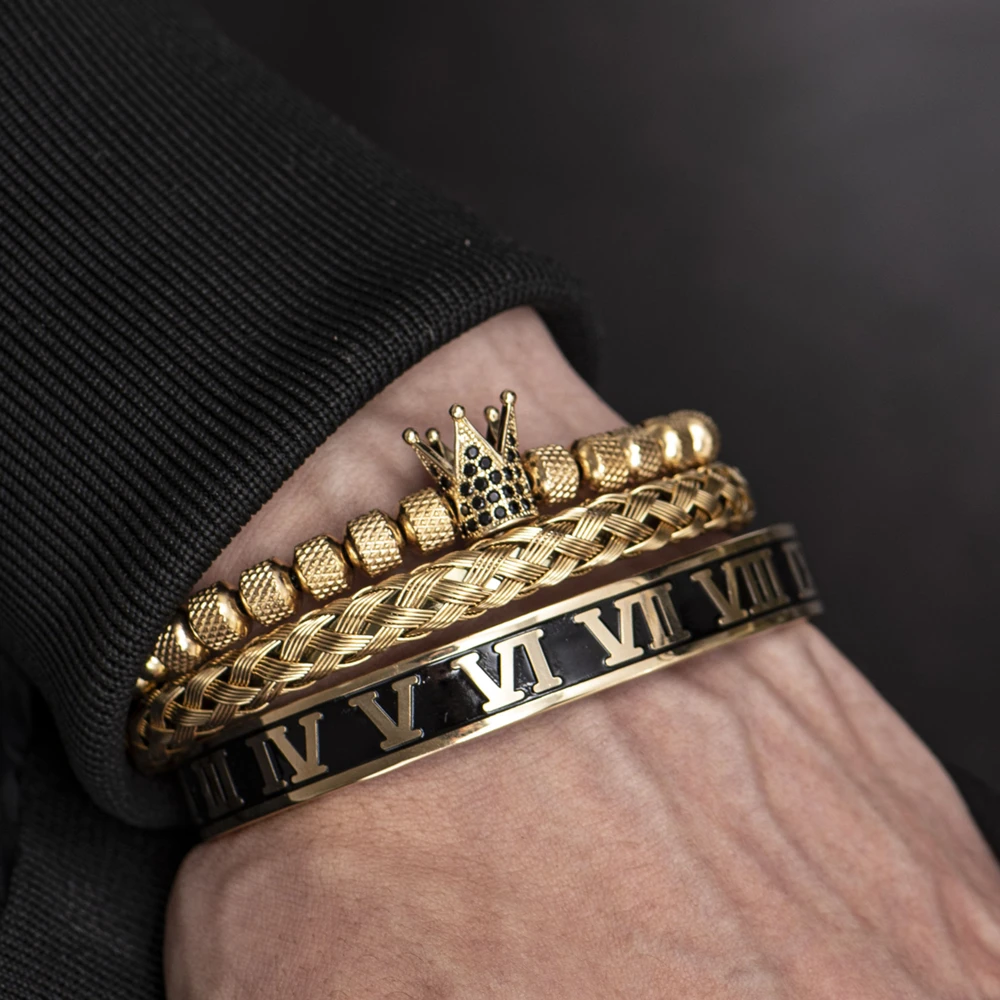 Luxury Crown Handmade Men Enamel Roman Numeral Bracelet Jewelry