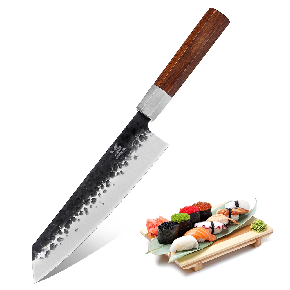 BIGSUNNY 8," Forge молотый киритсуке овощной нож шеф-повара кухонный мясницкий нож ножи из нержавеющей стали с восьмиугольной ручкой из розового дерева
