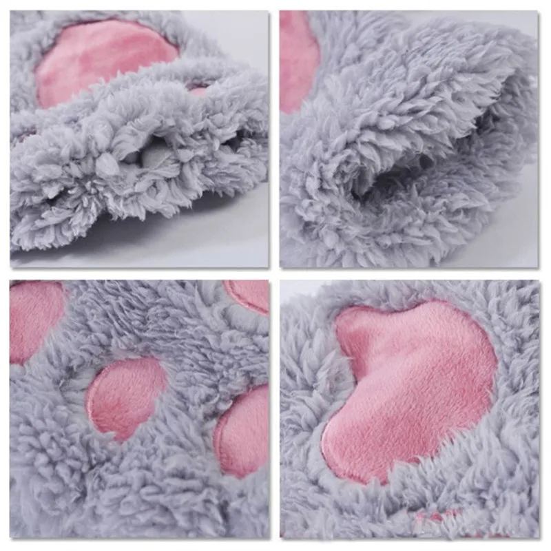 Ladies Winter Fingerless Gloves Fluffy Bear Cat Plush Paw Claw Half Covered