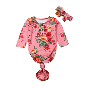 

2019 Baby Sleeping Wear Bag Newborn Swaddle Blanket Baby Boys Girls Print Sleeping Bag Wrap Headband Floral Cloth 2Pcs Set 0-6M