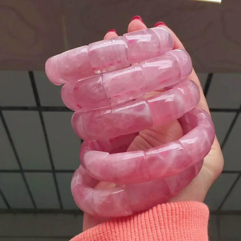 

Genuine Natural Rose Quartz Pink Bracelet Madagascar Stretch Woman Men 15x10mm Rectangle Beads Crystal AAAAA Drop Shipping