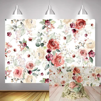 

Floral Newborn Kids Portrait Photography Backdrop for Photo Studio Watercolor Flowers Baby Shower Background Rose Photocall Prop