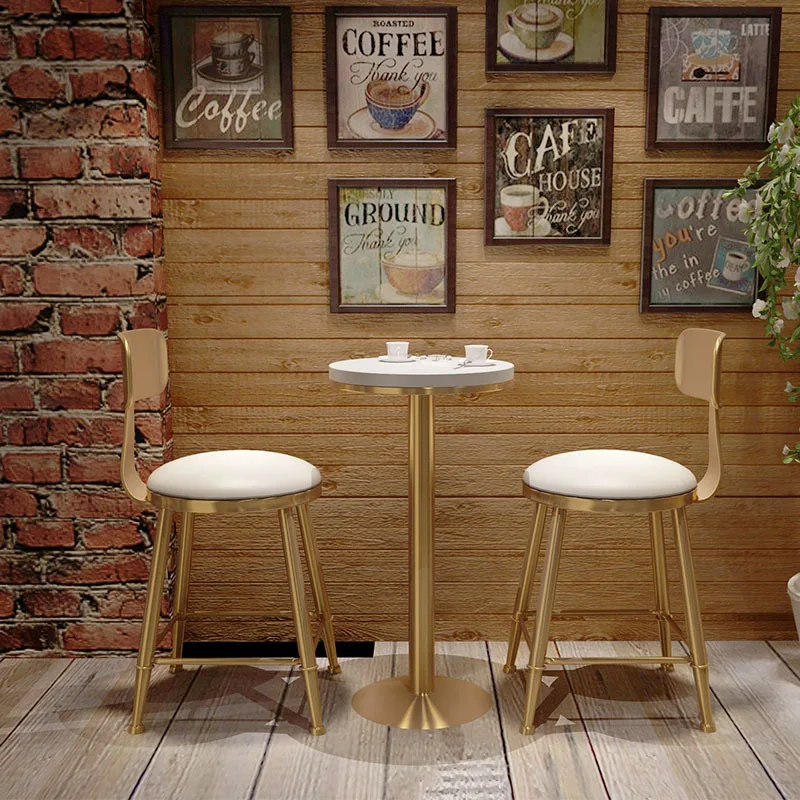 

Nordic Bar Wrought Iron Bar Table and Chair Combination Golden Iron Backrest Bar Chair Milk Tea Cafe Leisure Table