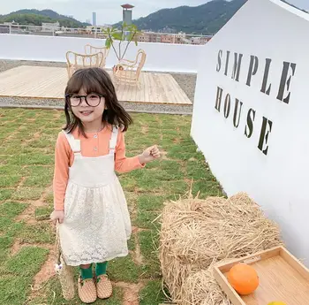 

2020 Korea Style Girls Patchwork Dress Spring Fashion Cotton Lace Girls Vest Dresses 1-7 Years