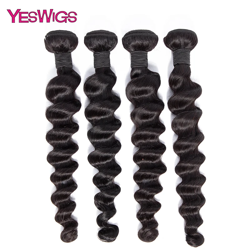 Yeswigs перуанские глубокие свободные волнистые пряди волос с закрытием 4 пряди с закрытием шнурка Remy натуральные кудрявые пучки волос