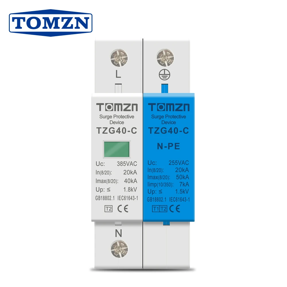 Ac Spd 1p+npe 50ka T1 T2 385v 255v House Surge Protector Protective  Low-voltage Arrester Device - Circuit Breakers - AliExpress