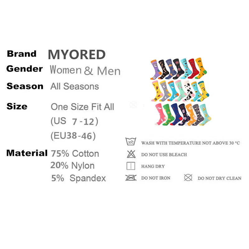 MYORED 1 pair men socks cotton funny crew socks cartoon animal fruit dog women socks novelty gift socks for spring autumn winter